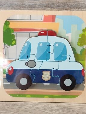 New Police Car Wooden Puzzle Sealed Approximately 6 inch